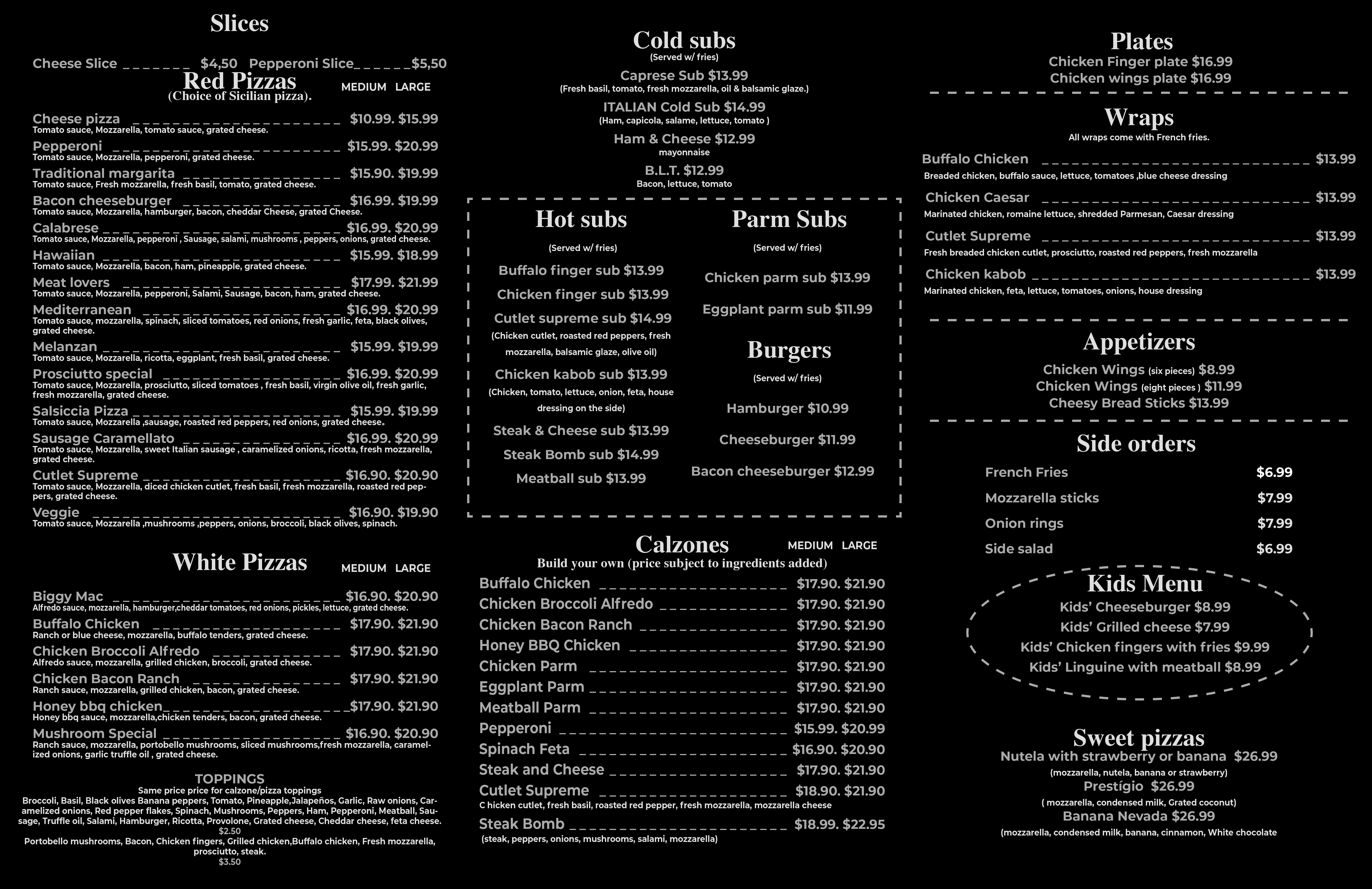Spoleto Pizza full menu